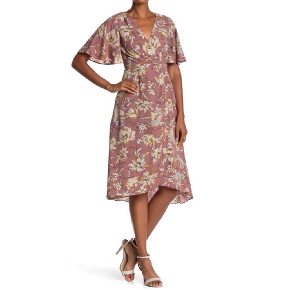 Astr Mauve Floral Ruched Front Dress size XL